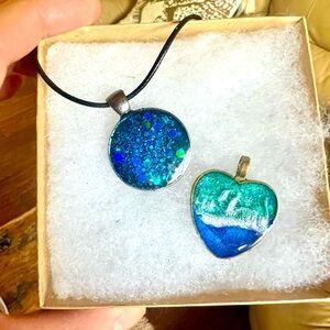 Blue and Green Dichroic Glass Necklace Set